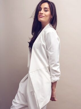 Asymmetrical bespoke suite blazer and trousers